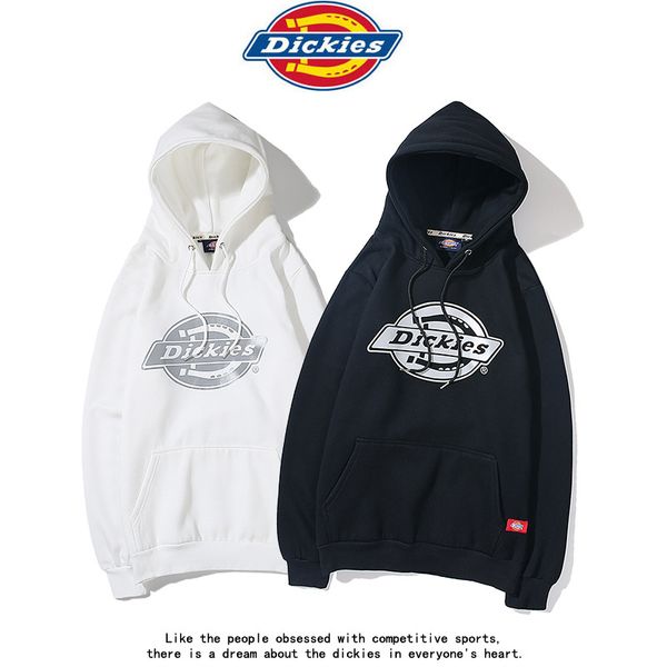 

dickies классической печати с капюшоном свитера мужчин и женщин хлопка dk куртки с длинными рукавами пара плюс бархат толстовка черный / бел, Black