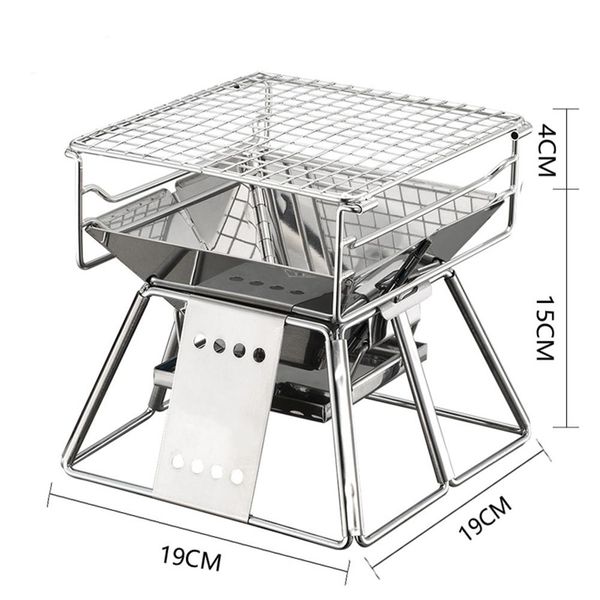 

camping grill 19x19x19cm stainless folding charcoal bbq grills for outdoor garden picnic barbecue bbq roast stove rack