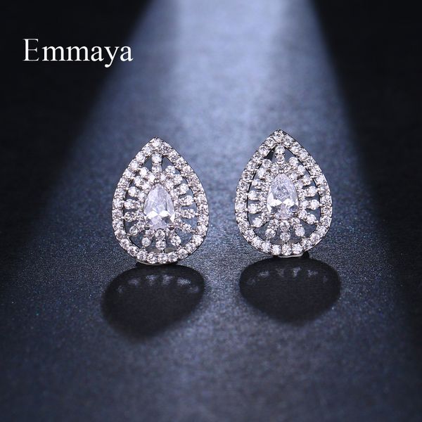 

emmaya charming water shape stud earring cubic zircon hollow out style female first choice fashion ornament colorful jewelry, Silver