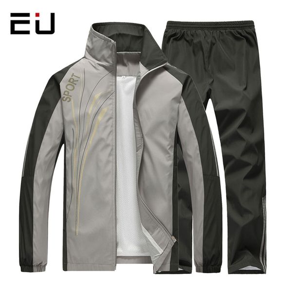

eu 2018 tracksuit men spring autumn men sportswear 2 piece set sporting suit jacket+pant sweatsuit clothing tracksuit set, Gray