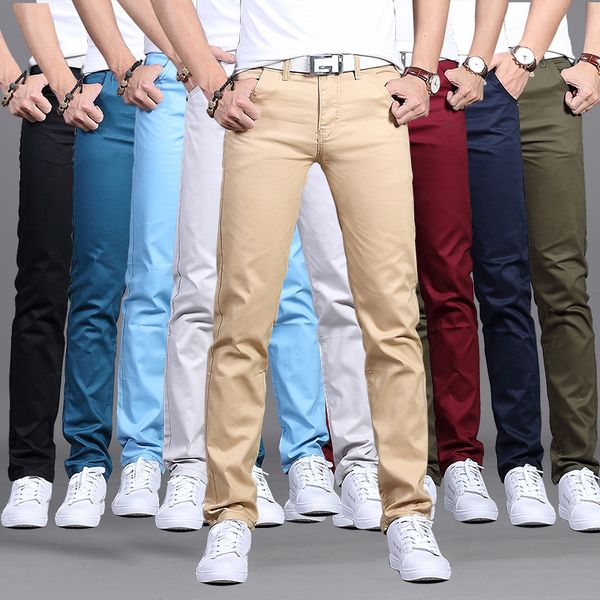 

2019 spring autumn new casual pants men cotton slim fit chinos fashion trousers male brand clothing 9 colors plus size 28-38, Black