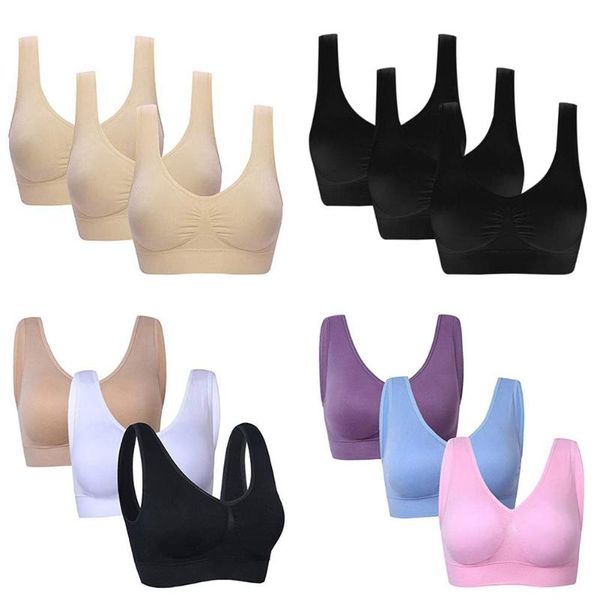 

3pcs/set women sports bra running yoga non-slip sports bra vest type gathered underwear remove chest pad -3xl, White;black
