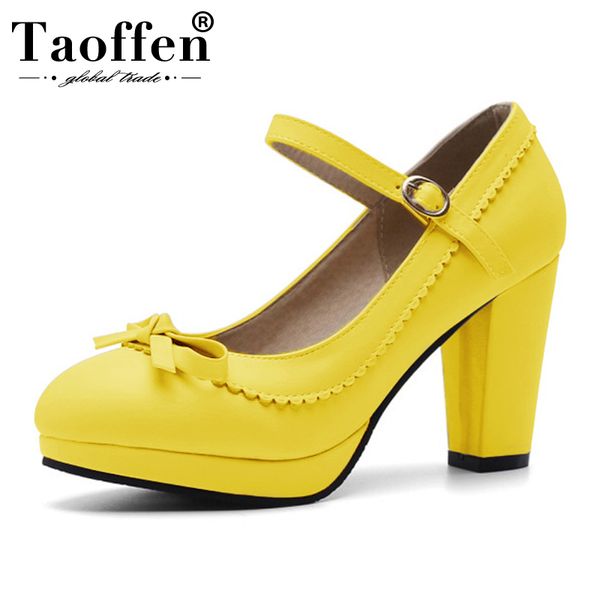 

taoffen 2019 new spring 14 colors party pumps bowknot wedding party high heel shoes women platform office lady pumps size 32-48, Black