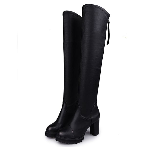 

autumn and winter pattern keep warm leg of boots overknee boots children coarse circle head super high with elastic force, Black