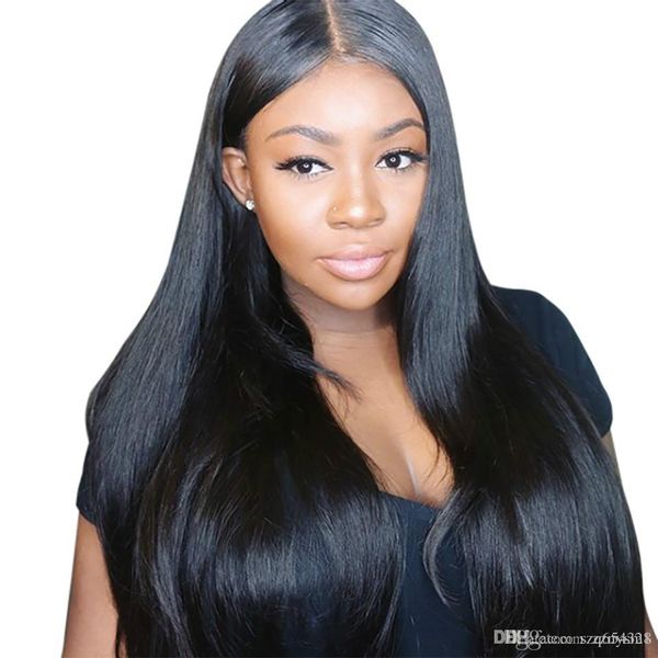 

hj weave beauty перуанские девственные волосы полный парики шнурка человеческих волос прямой предварительно сорвал бесплатная доставка, Black