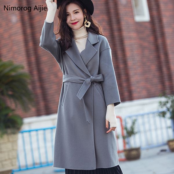

coat women autumn winter fashion wool women elegant woolen coat womens korean casual long coats plus size loose, Black