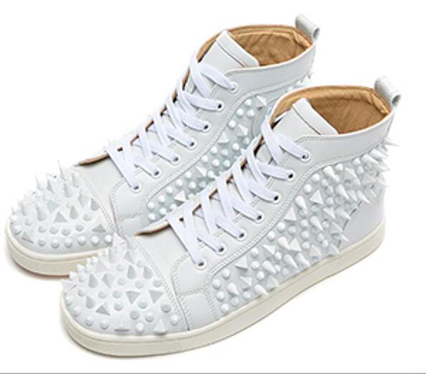 

fashion designer brand studded spikes flats shoes red bottom shoes for men and women party lovers genuine leather sneakers cv34al0 cs03, Black