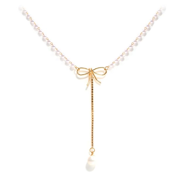 

jewelry pearl bow short necklace female clavicle chain bead pendant ladies gold necklace wholesale gold jewelry, Silver