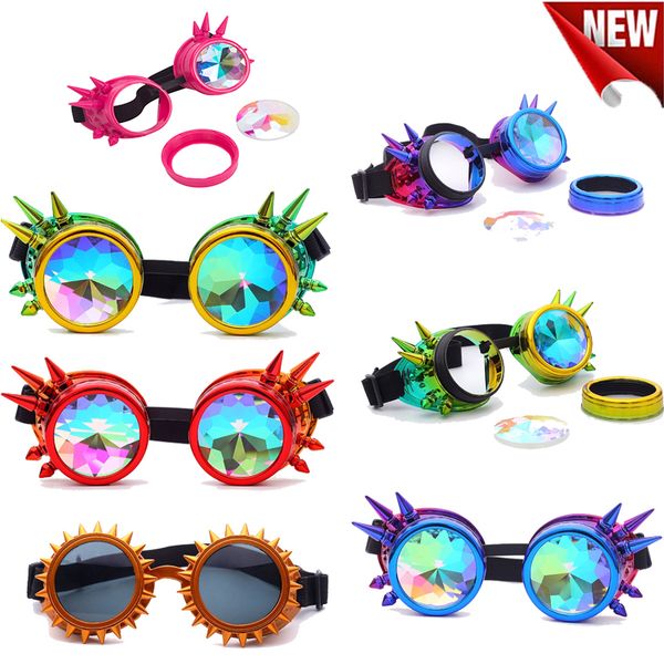 

kaleidoscope colorful steampunk goggles glasses cosplay vintage rivet women retro glasses party edm, White;black