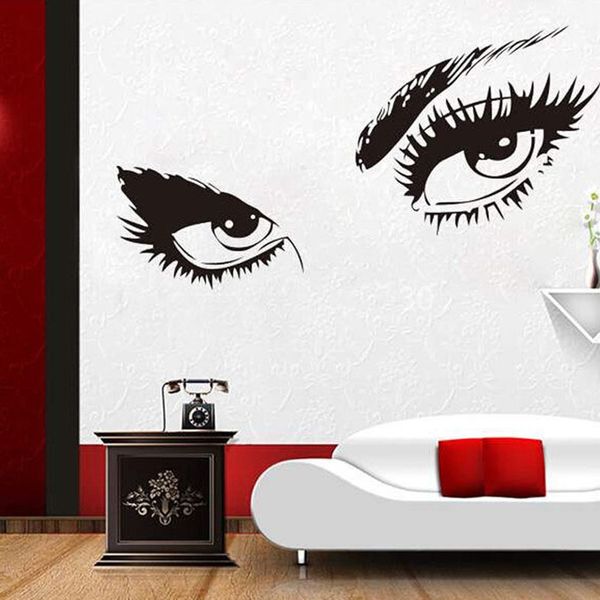 

fashion 1 pc new diy black eyes wall art sticker removab lady eyes lashes decal home decor