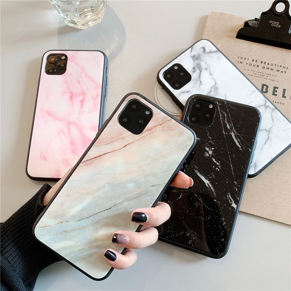 

luxury design marble glass phone case for apple iphone 11 pro xs max xr x 8 7 6s 6 plus fashion tempered glass coque back cover
