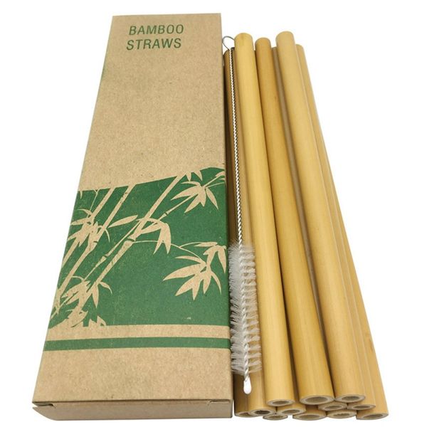 

12pcs bamboo drinking straws reusable eco-friendly party kitchen bamboo straws with clean brush household utensils drop shipping