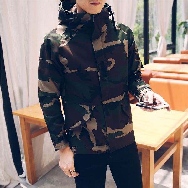 

men casual camouflage army green jacket hooded safari style long sleeve coat spring autumn coats outwear b25, Black;brown