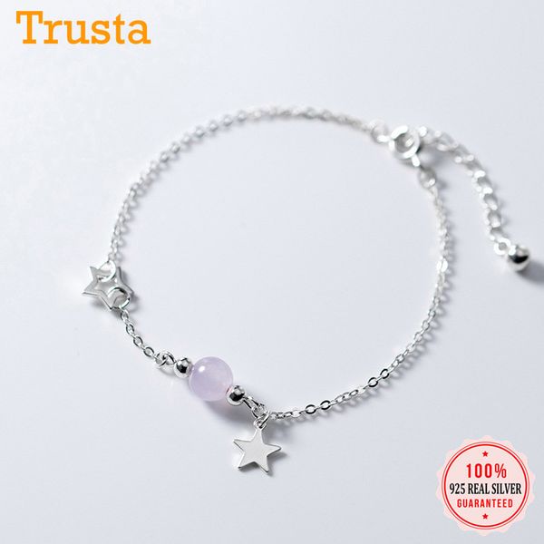 

trusta genuine 925 sterling silver fashion star synthetic crystal chain bracelet for women girls lady birthday present ds2377, Black