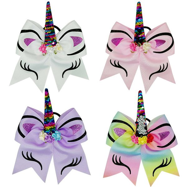 

2019 designer unicorn baby headbands shape cheer hairpin colorful ponytail holder elastic hair ties for girls and women children's day, Slivery;white