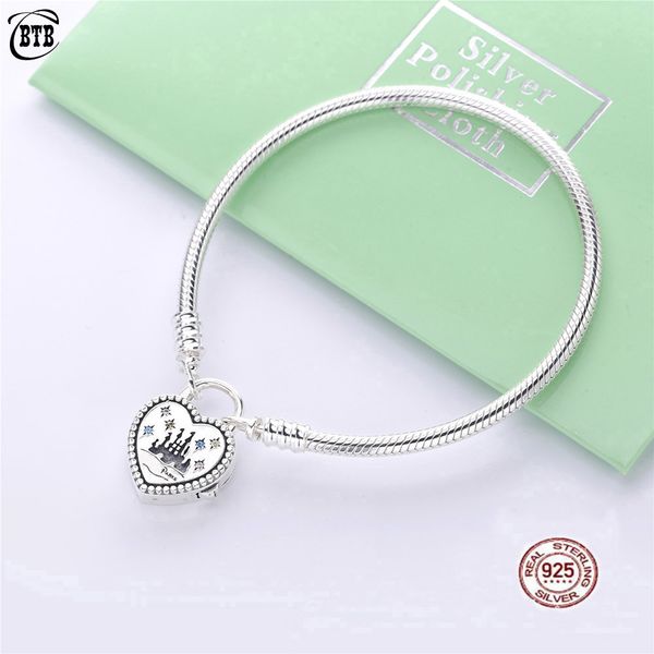 

new 925 sterling silver fantasyland castle bracelet heart clasp fit beads pendant female birthday gift, Golden;silver