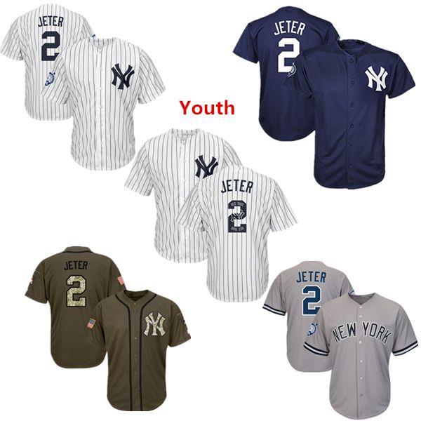 

Youth Kids Child New York Yankees Baseball Jerseys 2 Derek Jeter Jersey Navy Blue White Gray Grey Green Salute Players Weekend