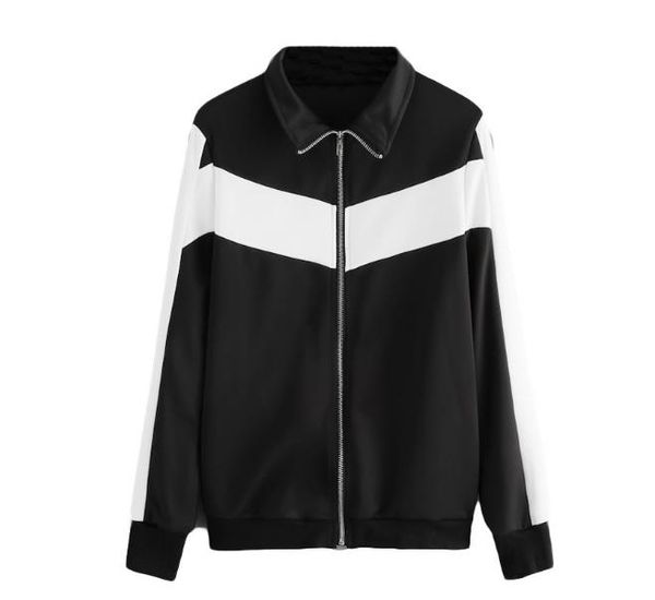 

spring autumn new korean sports style color matching women's loose casual long-sleeved cardigan shirt jacket womens jackets coat, Black;brown