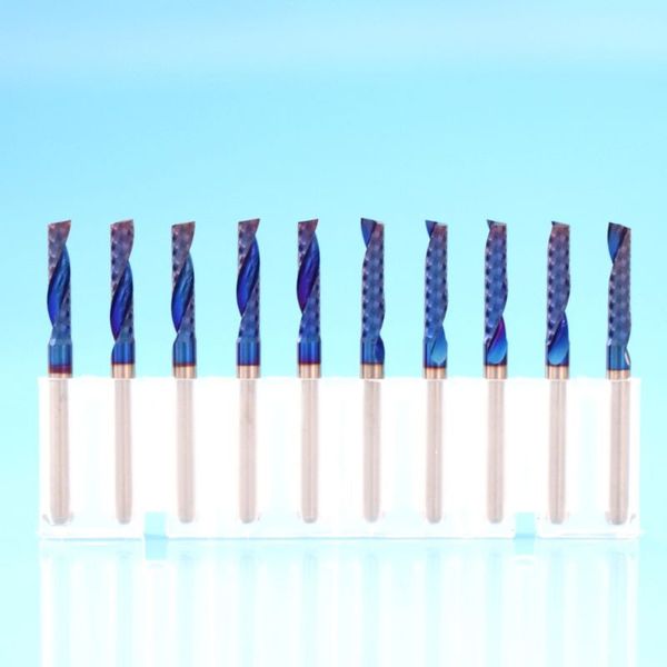 

10pcs blue coating milling cutter cnc router bits single upcut end mill set