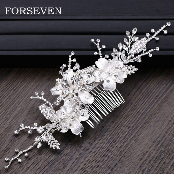 

bridal hair comb wedding hair accessories silver flower headbands rhinestone women hair combs headdresses for girlfriend, Golden;white
