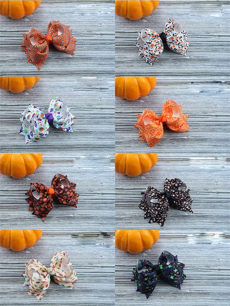 

16 colors halloween styles flower pumpkin hairbows barrettes girls hairclip boutique bowknot hairpins hair accessories gift wholesale fj672, Slivery;white