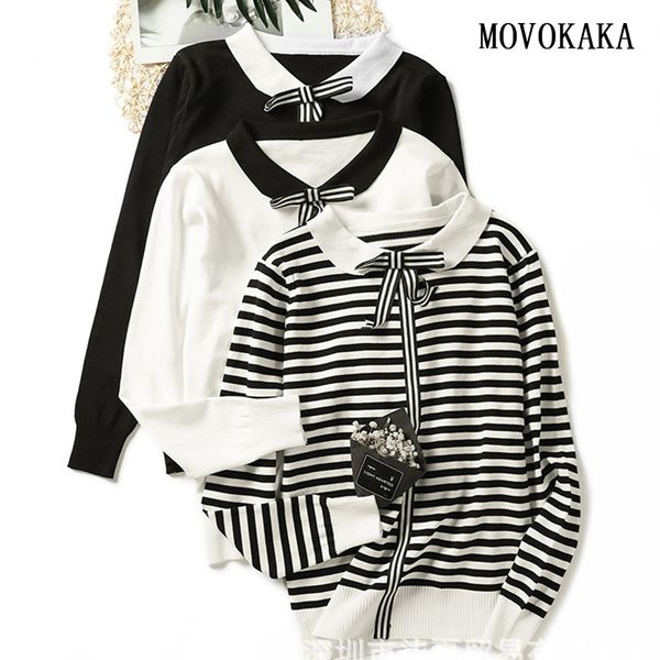 

autumn winter sweater female knitted sweater women striped pullover slim women pullover pull warm jumper woman, White;black