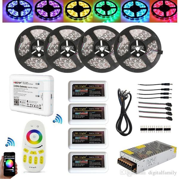 

RGBW RGBWW RGB 20M 5050 Mi Light WIFI Led Strip водонепроницаемый Затемняемый 12V 24V + 4шт контроллер + RF R