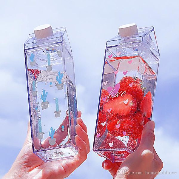

milk box cup hand cup water bottle square cups girl heart cute simple portable student cup plastic