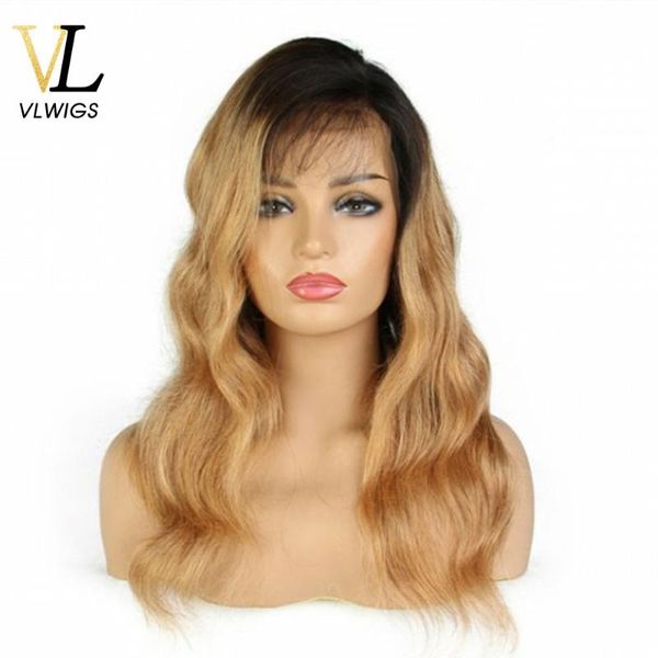 

vlwigs brazilian virgin human hair body wave 13*4 lace front wigs preplucked honey blonde remy ombre color glueless wig vl56, Black;brown