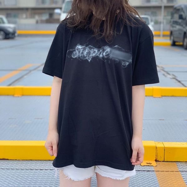 

tide designer mensmoke tee 19fw open season smoke printing popular brand bf loose oversize short sleeve female couple t-shirt male, White