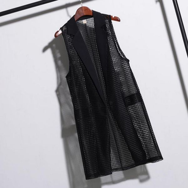 

new hollow solid color cardigan vest long female loose casual women, Black;white