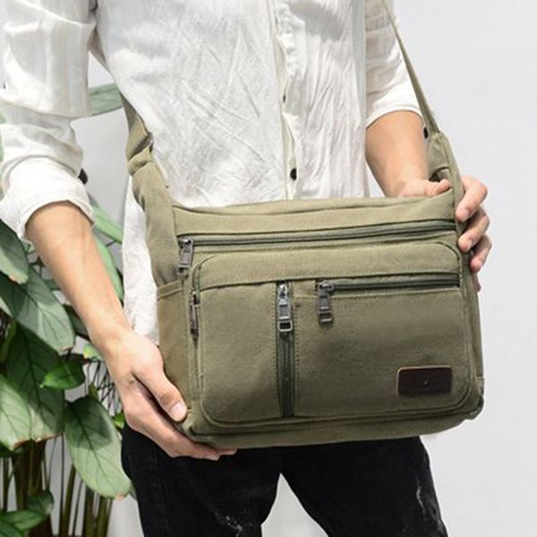 

canvas multifunction messenger shoulder bag solid briefcases suitcase card pocket for men women office outdoor travel bag