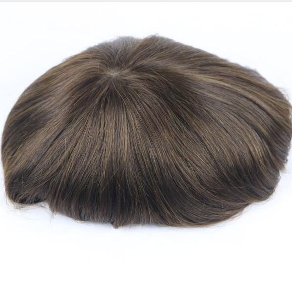 

new mens toupee thin skin easy to wear hairpiece mens human hair replacement all clear poly mens wig, Black