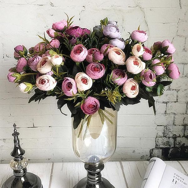 

9heads mini silk artificial flowers peony flores fleur artificielles camellia for home christmas decoration fake flower bouquet