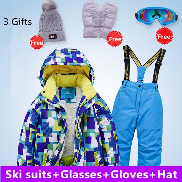 

4-16year children's ski suit winter kids windproof waterproof super warm girl and boy snow ski jacket and pants gifts 5pcs, White