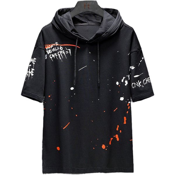 

swicci mens women hip-hop style summer loose short sleeve tees print solid color o-neck t-shirts comfortable hooded, White;black