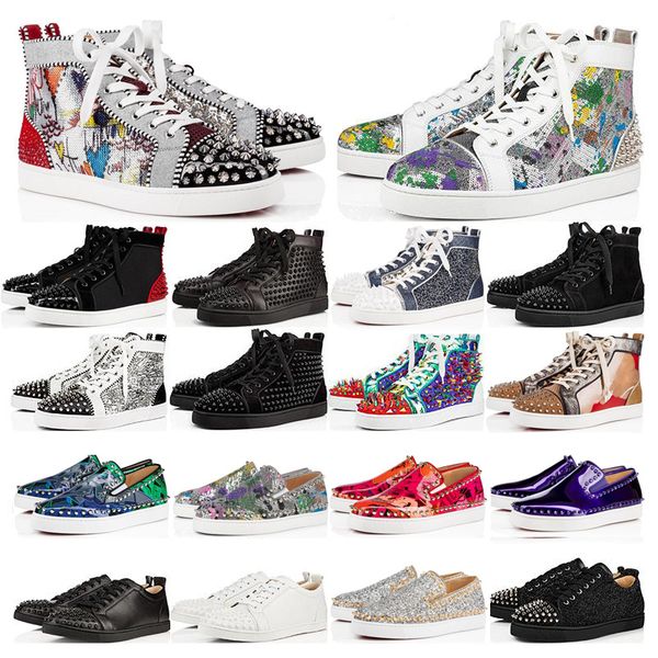 

new designer shoes luxury studded spikes fashion red suede leather mens womens flat bottoms shoes party lovers sneaker size 36-46 with box, Black
