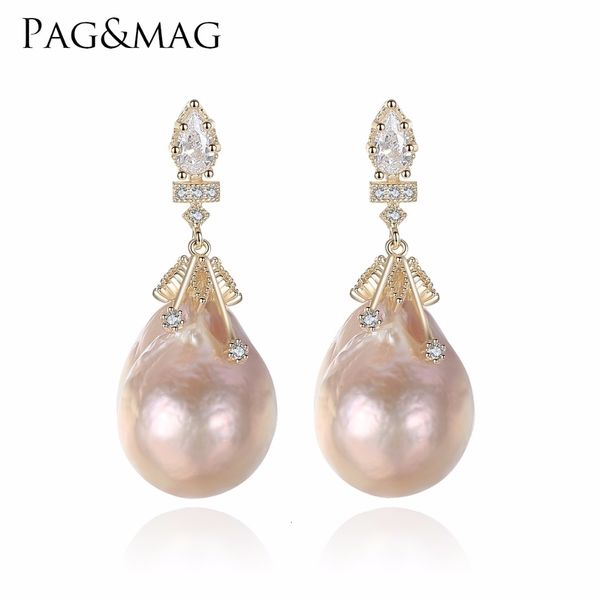 

pag&mag brand baroque oval shape natural freshwater pearls stud earrings and 925 silver special for women fine jewelry cj191201, Golden
