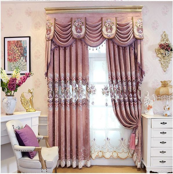 

european pink high-grade hollow water soluble embroidery shading curtains for living dining room bedroom