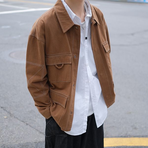 

fashion streetwear casual jacket turn-down collar single breasted solid coats pilot jackets wind breaker jacket brand men, Black;brown