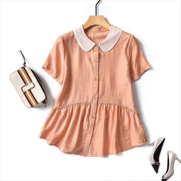 

zhe zhi 2020 mosaic shirt loose slim doll collar pure color casual shirt, White