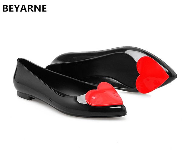 

beyarne woman jelly shoes pointed toe lady flat rain sandals women student summer beach sandal candy color lovely gold heart 41, Black