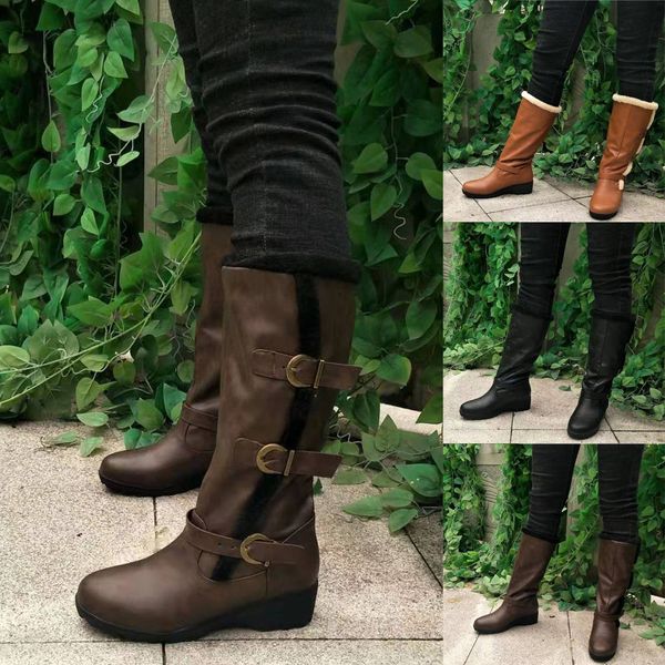 

women's slip-on buckle knee bare boots square heel casual middle swam booties, Black