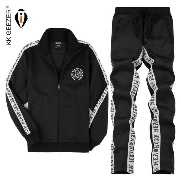 

men jacket sets sweatshirts big size black sweaters coat men leisure sweatpants slim fit retro sweatpants (jackets+pants, Gray