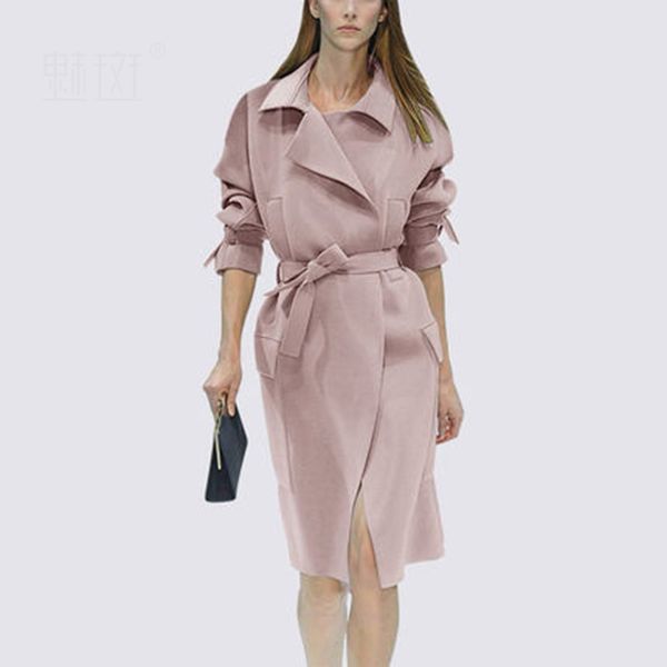 

trench coat for women long sleeve lady pink windbreaker 2019 spring fashion office lady work wear overcoat with belt lx2650, Tan;black