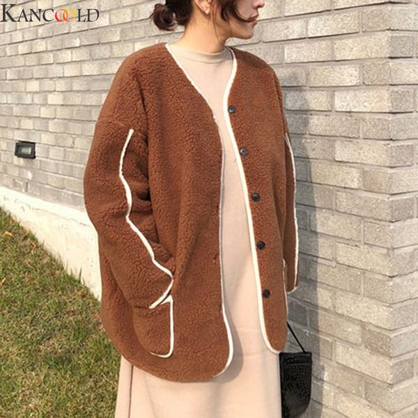 

kancoold women flannel jacket coats long sleeve outwear autumn winter warm clothing female streetwear ladies jacket buttons, Black