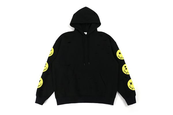 

2019 brand new design knifelike hoodies women men smile face flocking sweatshirts hiphop streetwear men casual hoodies pullovers, Black