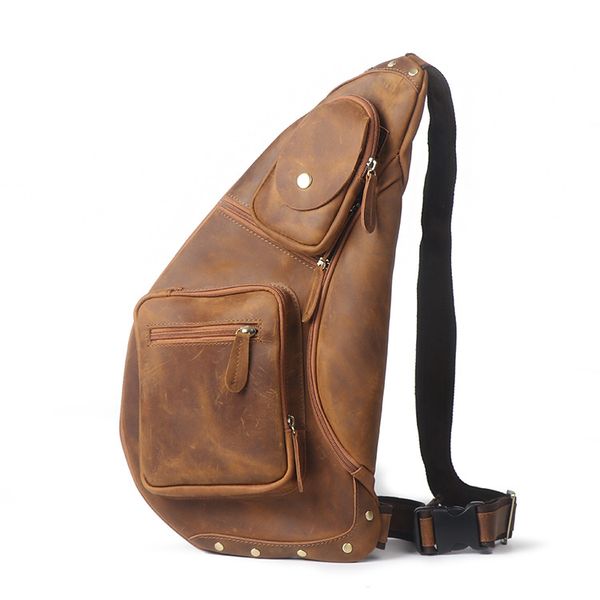 

selling men horse leather chest pack women's handmade shoulder bag large capacity leather shoulder-bag