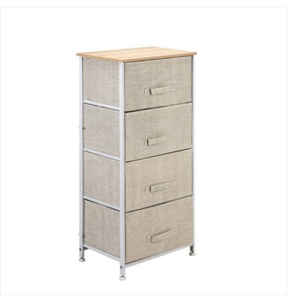 

linen/natural 4-tier dresser tower fabric drawer organizer+4 easy pull drawers