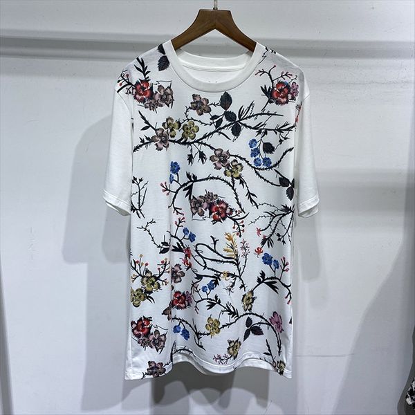 

printed t- women's medium and long 2020 plant flower loose versatile fat mm stylish t- shirt base shirt top, White